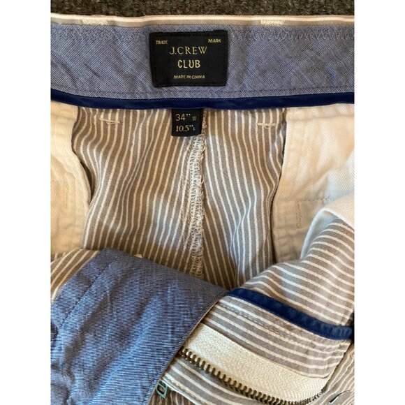 J. CREW 10.5" Club Shorts Men 34W Striped Grey/White Flat Front Casual Chino - Picture 2 of 16